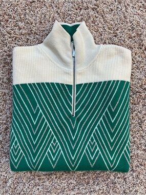 Kari Traa 1/4 Zip Knit Sweater Cream Green Apres Ski Alpine Outdoors W Size M